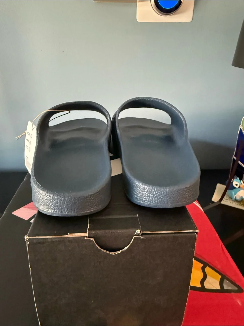 adidas Navy Slide Sandals with Striped Strap